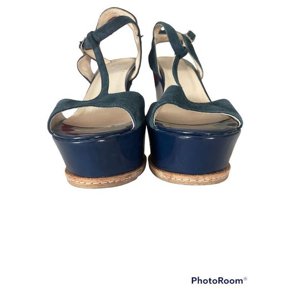 Dee Keller | Blue Suede Platform Ankle Strap Wedges | Sz 8.5 - Picture 4 of 5